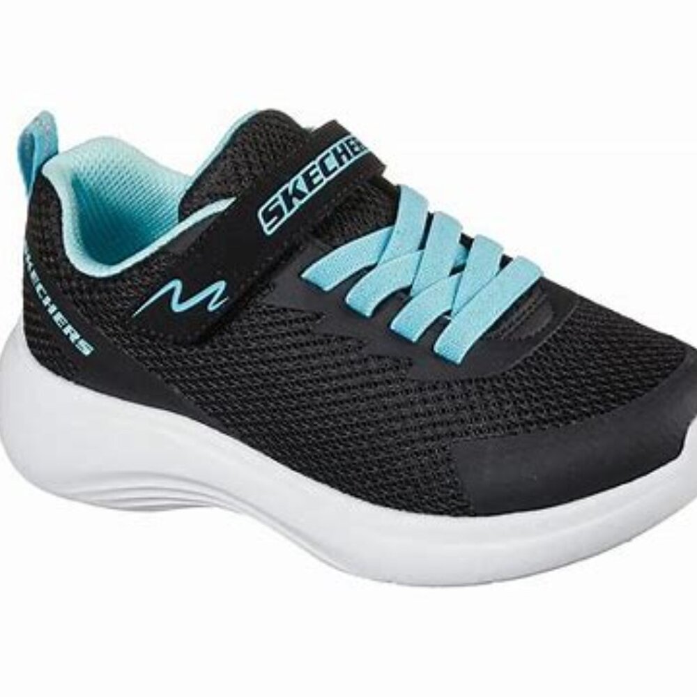 Size 11 Kids Skechers little girls Black and Blue Sneakers with Modern Design